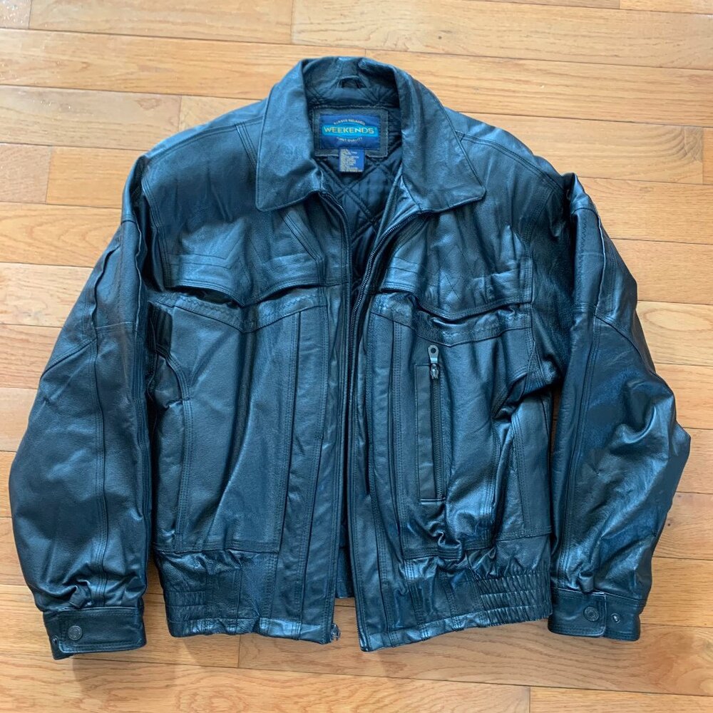 VTG Weekends Leather Jacket Coat Mens L Quilted Warm Genuine Motorcycle Biker‎